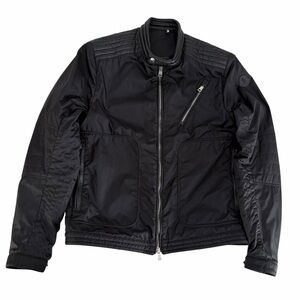 MONCLER Black Erik Moto Bomber Jacket Nylon Leather Trim Designer men’s m